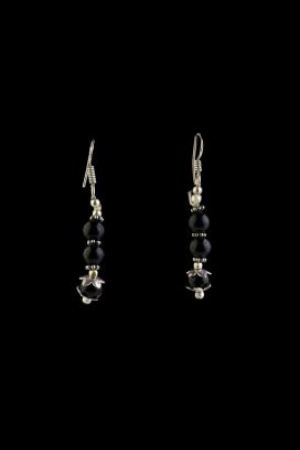 Black Onyx Earring - 3 Spherical Stones