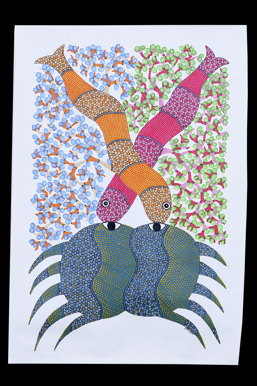 Crab & Fish - Gond Painting