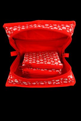 Jewellery Bag with 4 Pockets - Red