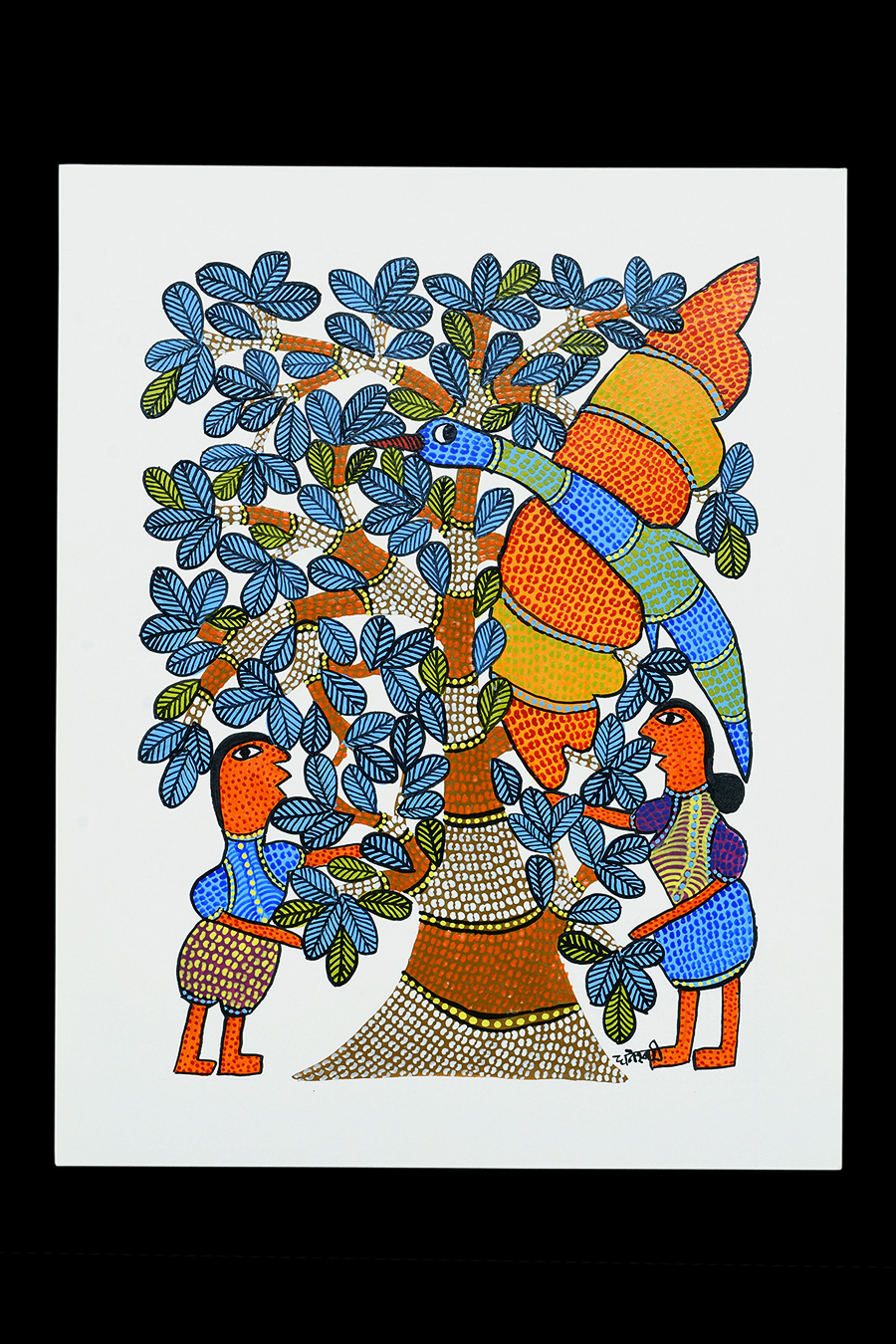 Lady Collecting Mahua Flower - Gond Painting