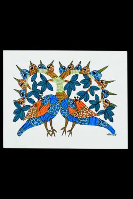 Peacock Pair & Branches - Gond Painting