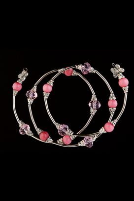 Pink Jade & Quartz Spiral Bangle