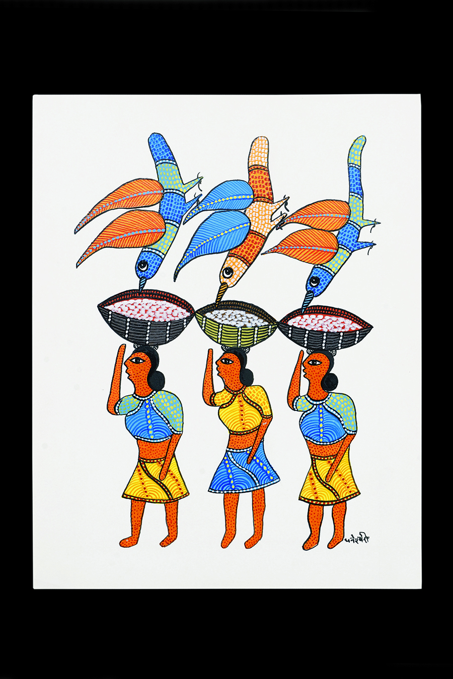 Tribal Lady Carrying Mahua - Gond Painting